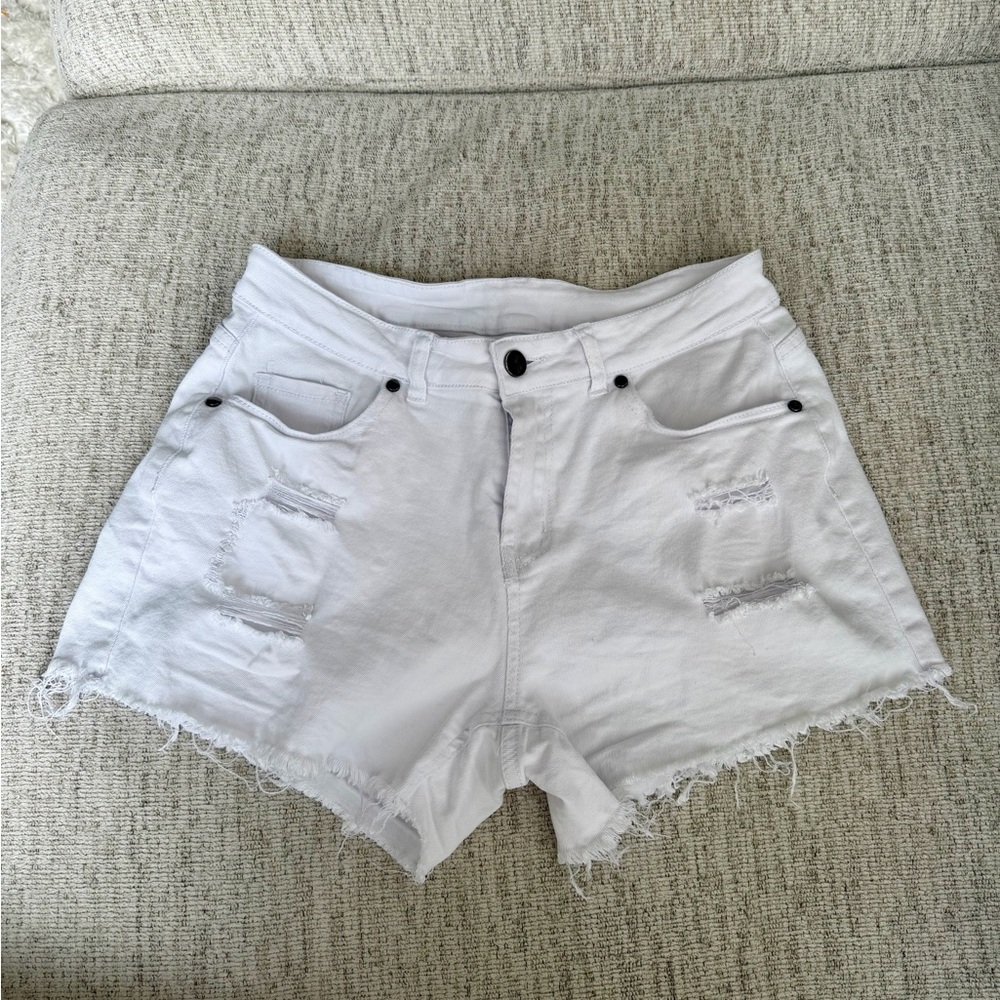 White Distressed Women Shorts